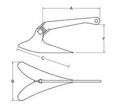 Galvanized Plough/CQR Anchor — dimension drawing