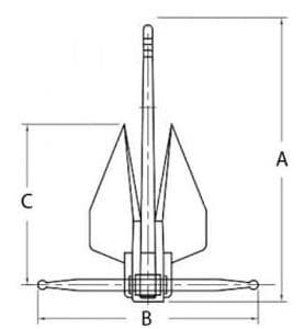 Stainless Steel Danforth Anchors Crown Stock Anchor — dimension drawing