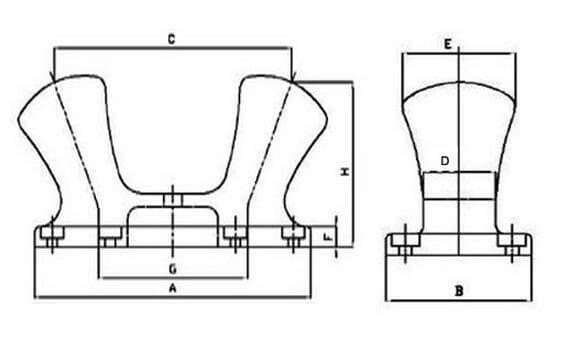 Dock Inclined Double Bitts Bollard — dimension drawing