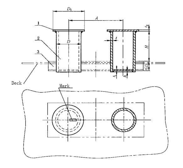 Marine Double Bollard GB/T 554-2008 Type B — dimension drawing