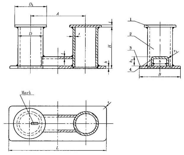 Marine Double Bollard GB/T 554-2008 Type C — dimension drawing