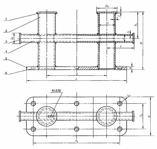 Marine Double Cross Bollard GB/T 554-2008 Type DL — dimension drawing