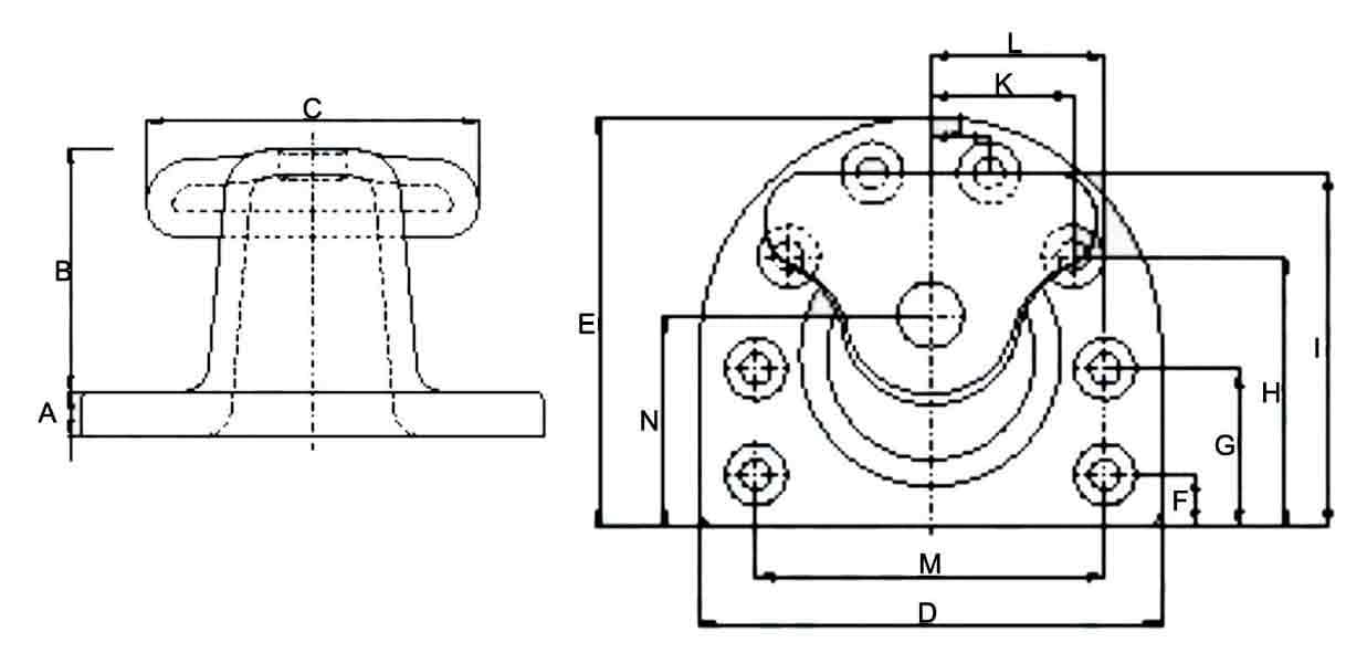 T Head Dock Bollard — dimension drawing