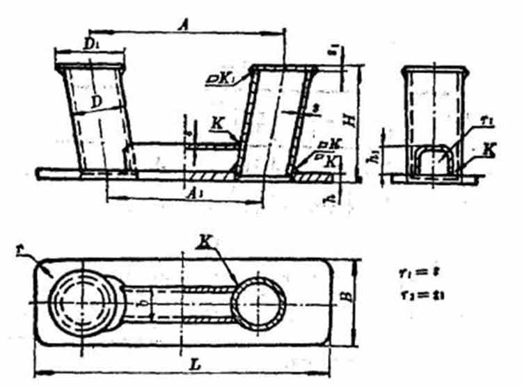 Welded Inclined Bollard CBT 169-1999 — dimension drawing
