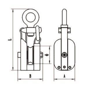 Manila Wooden Shell Snatch Block — dimension drawing, eye