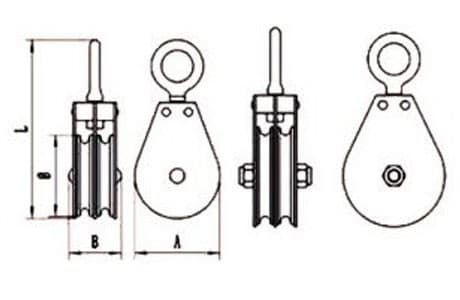 Swivel Eye Flat Double Sheave Block — dimension drawing