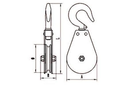Swivel Hook Single Sheave Block — dimension drawing