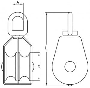 Stainless Steel Double Wheel Swivel Pulley Block — dimension drawing