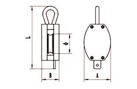 Wooden Pulley with Eye Fixed Bow — dimension drawing