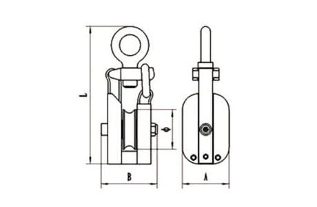 Wooden Shell Snatch Block — dimension drawing, eye