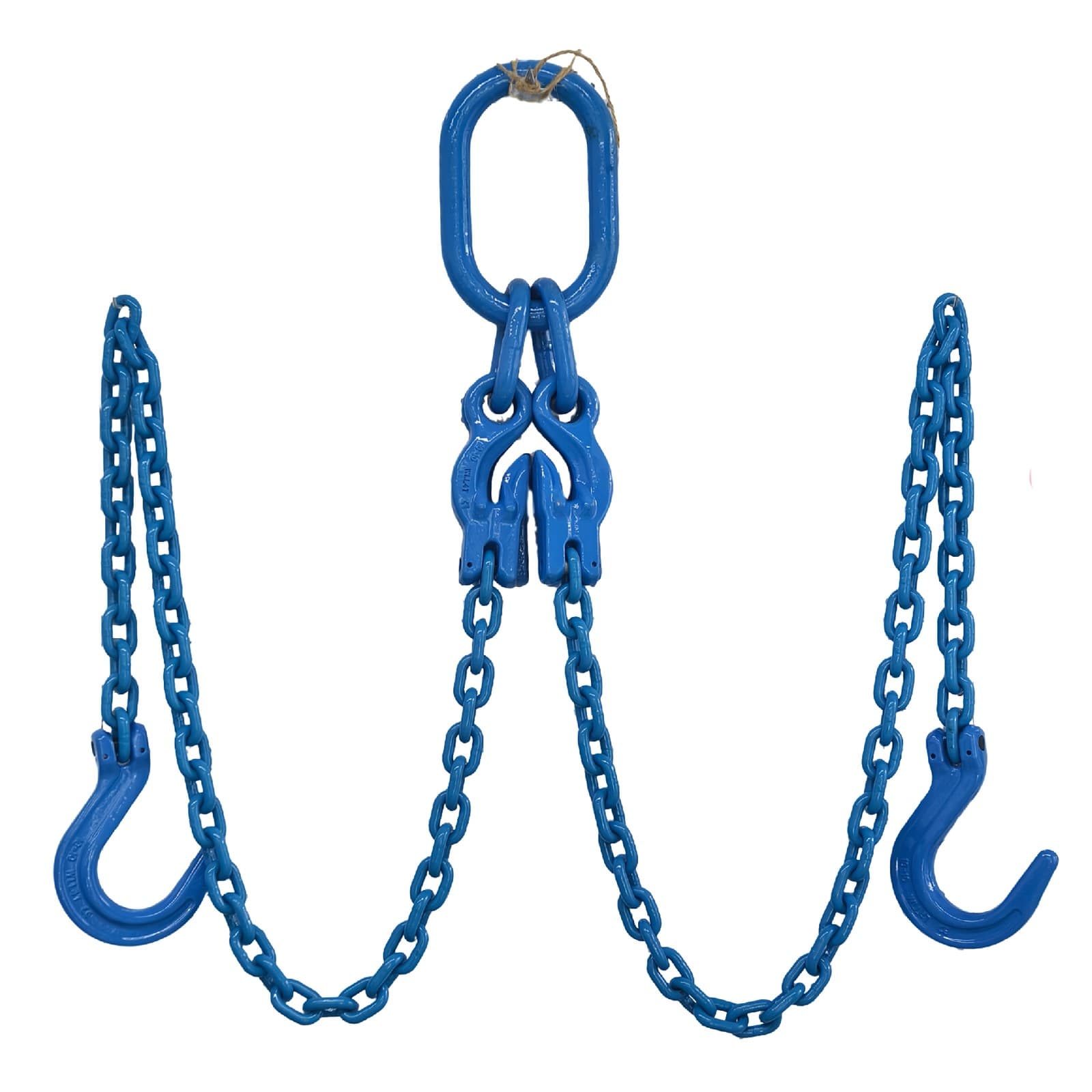 Grade 100 two-leg chain sling with foundry hooks, type DOF