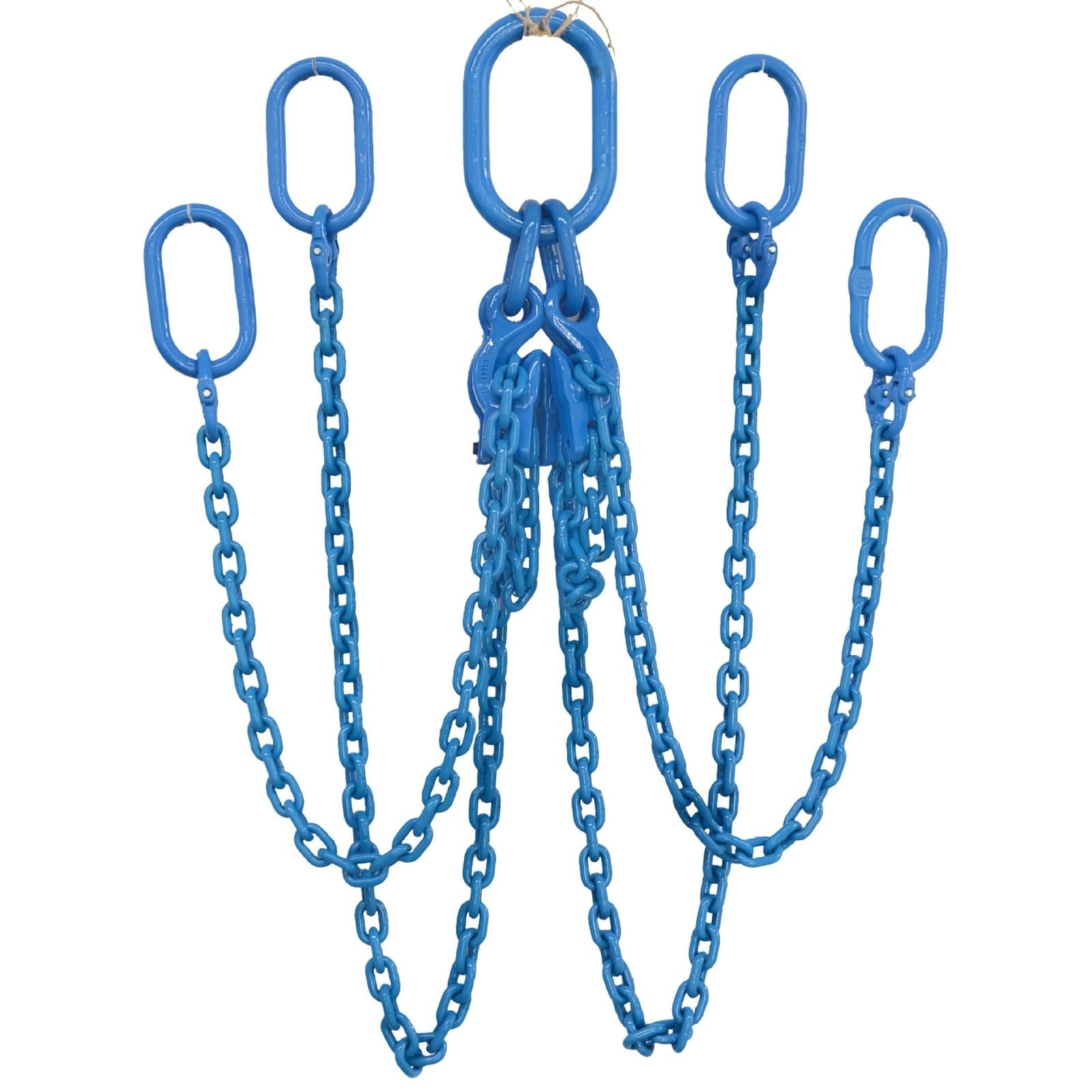 Grade 100 chain sling with oblong end links, blue (four-leg sling shown for type DOO)