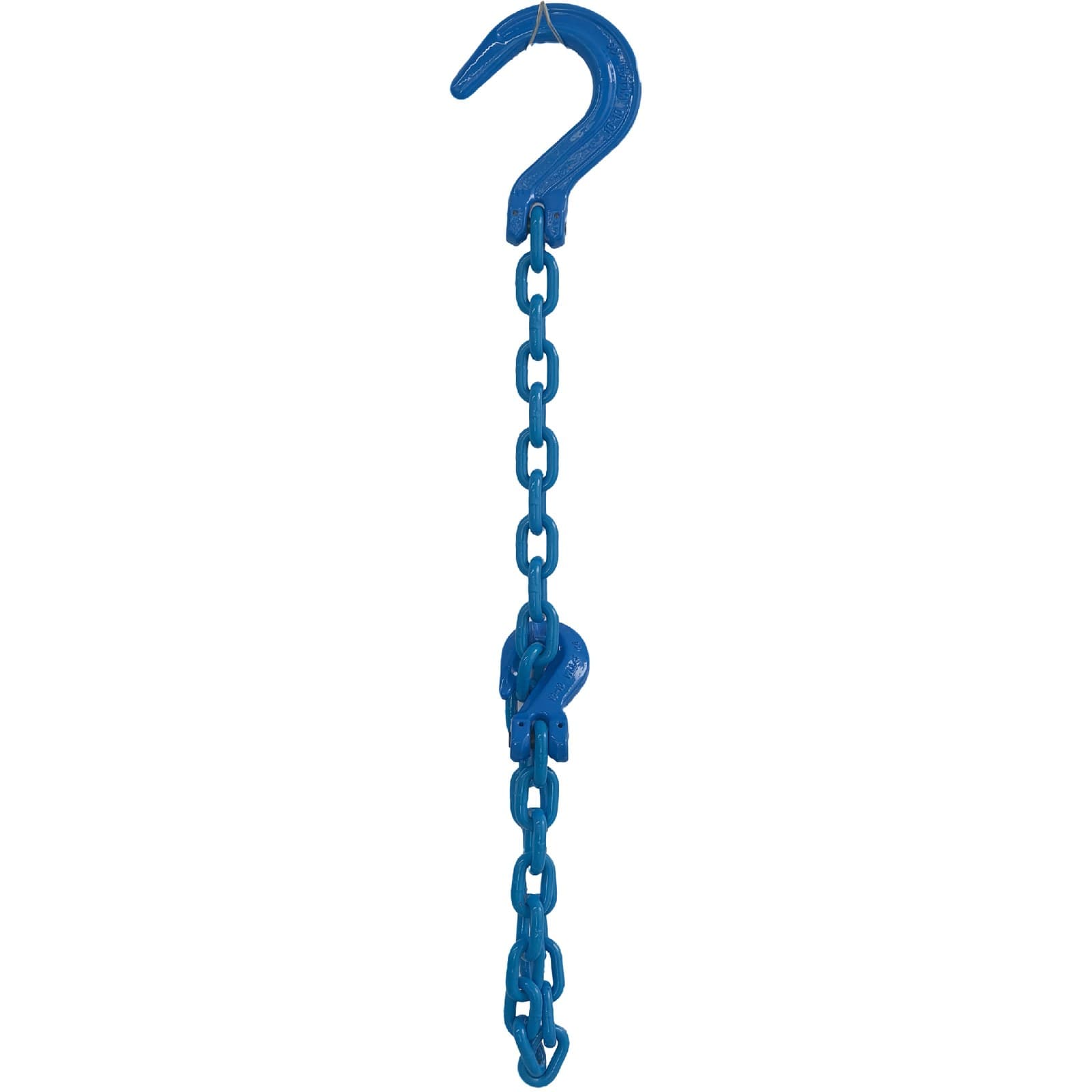 Grade 100 single-leg chain sling with clevis foundry hooks on both ends, blue (type SFF)