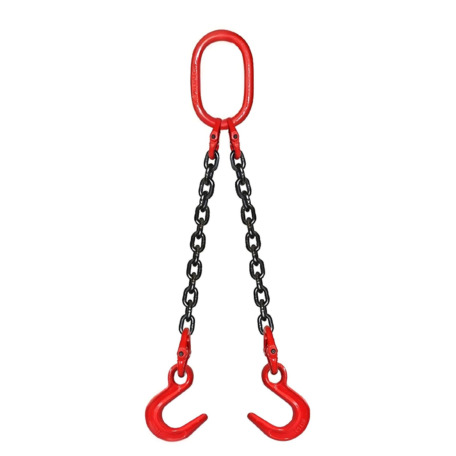 Grade 80 two-leg chain sling with foundry hooks, type DOF