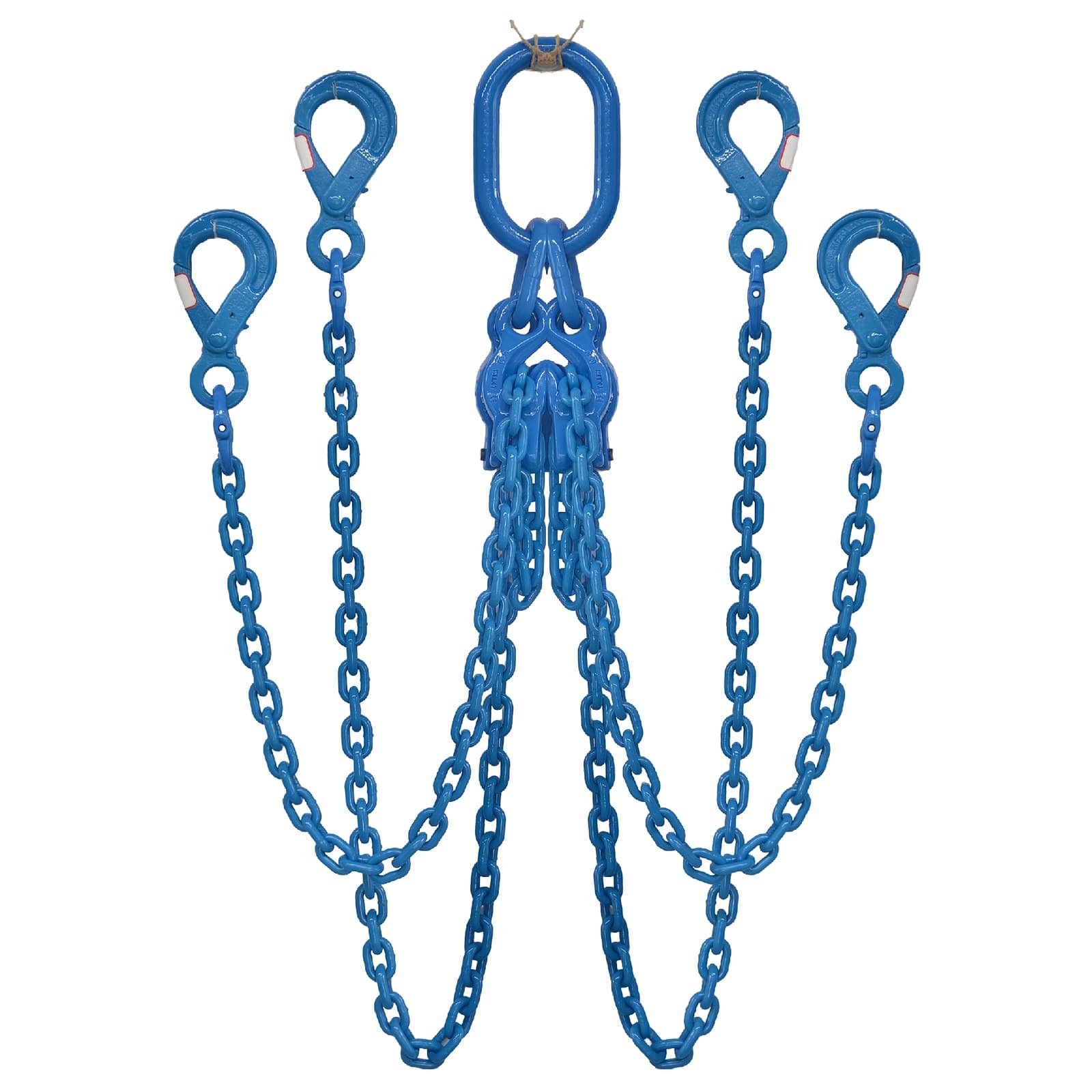 Four-leg chain sling with self-locking hooks, type QOSL (Grade 100 sling shown)