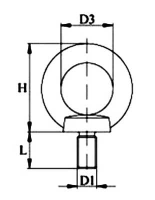 Stainless Steel DIN 580 Eye Bolt — UNC Thread — dimension drawing