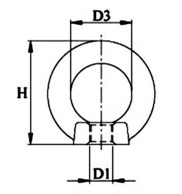 Stainless Steel DIN 582 Eye Nut — UNC Thread — dimension drawing