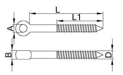 Stainless Steel Lag Eye Screw / Bolt — dimension drawing, lag eye screw
