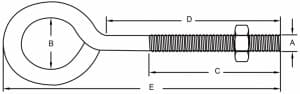 Welded Eye Bolt, Wire Turned, with Lock Nut — dimension drawing