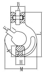 Grade 80 Clevis Forest Hook — dimension drawing
