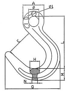Grade 100 Eye Foundry Hook — dimension drawing