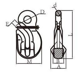 Grade 100 Eye Grab Hook with Safety Pin — dimension drawing