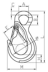 Grade 100 Eye Sling Hook with Forged Latch — French Type — dimension drawing