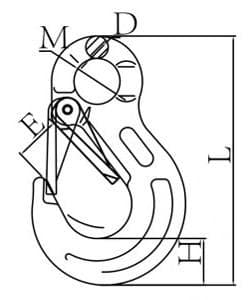 Grade 100 Eye Sling Hook with Latch — dimension drawing