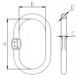 Grade 100 Master Link Forged Alloy — dimension drawing