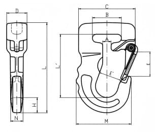 Grade 100 Round Sling and Webbing Sling Hook — dimension drawing