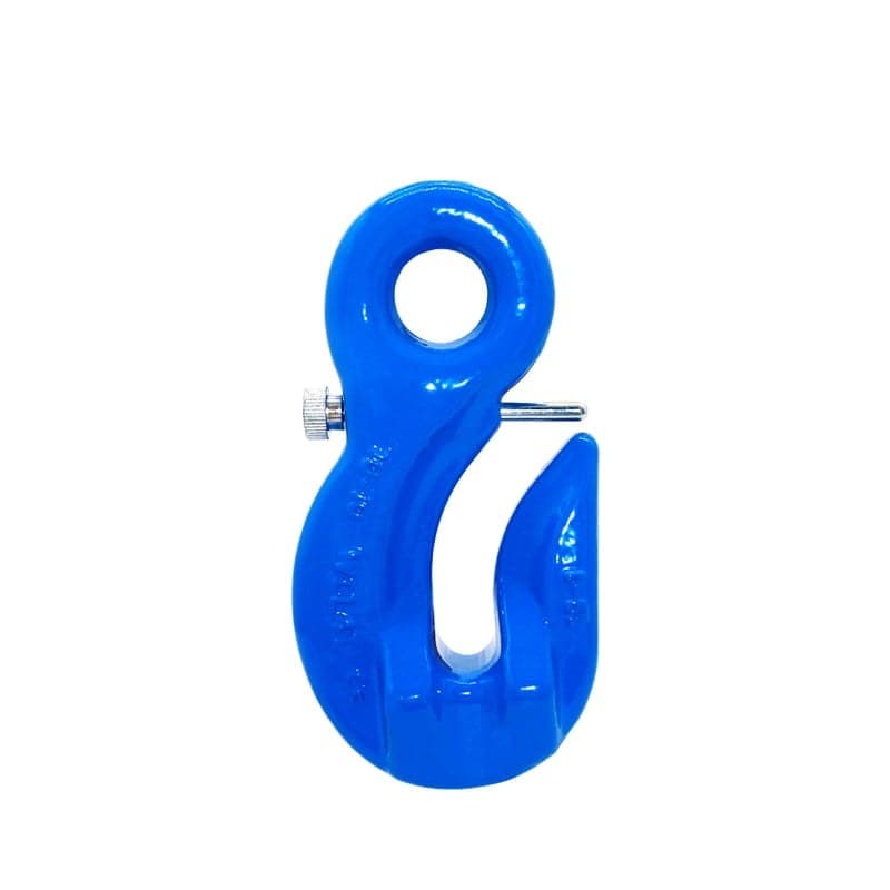 Blue Grade 100 eye hook with safety latch (shortening clevis link listing)