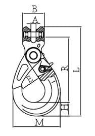 Grade 100 Clevis Self Locking Safety Hook — dimension drawing