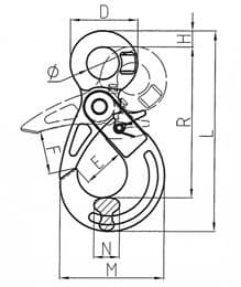 Grade 100 Eye Self Locking Safety Hook — dimension drawing