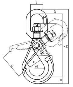Grade 100 Swivel Self Locking Hook with Grip Latch — LBK Type — dimension drawing