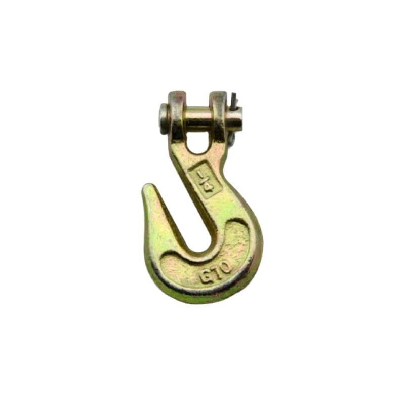 Yellow-chromate clevis grab hook with stamped grade (twist lock cradle grab hook listing)