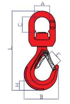 Grade 8 Swivel Sling Hook with Bearing Forged Latch — dimension drawing