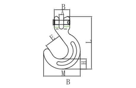 Grade 80 Clevis Container Hook — dimension drawing