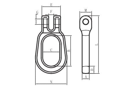 Grade 80 Container Lifting Clevis Link — dimension drawing