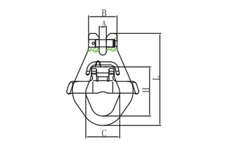Grade 80 Clevis Skip Hook with Container Clevis Link and Gated Catch — dimension drawing
