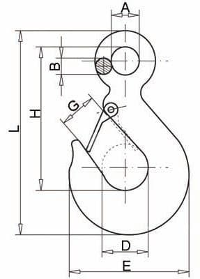 Lifting Eye Hook with Latch — DIN 689 — dimension drawing