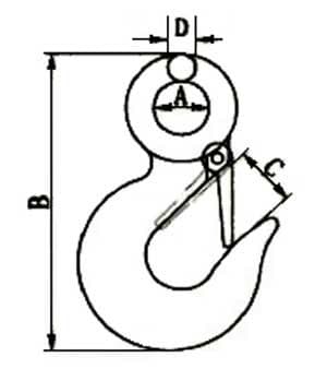 Stainless Steel Eye Hoist Hook with Latch — S-320 Pattern — dimension drawing