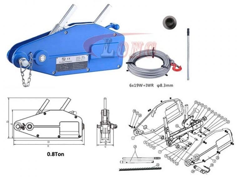 Wire Rope Puller — Aluminium — dimension drawing