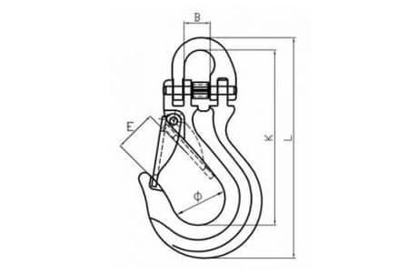 Grade 80 Winch Hook Half Link Safety Latch — dimension drawing