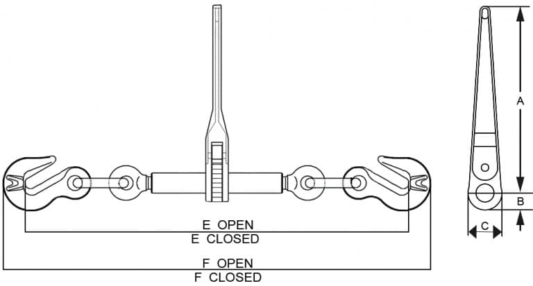 Ratchet Load Binder — AS/NZS 4344 — dimension drawing