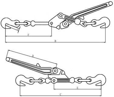 Recoil-Less Lever Load Binder, Grade 70 — dimension drawing