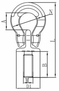 Grade 80 Lifting Eye Screw with Omega Link — dimension drawing
