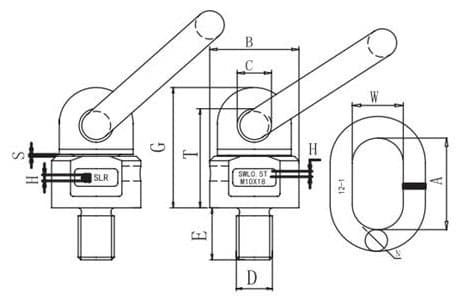 Grade 80 Swivel Lifting Screw Point — dimension drawing