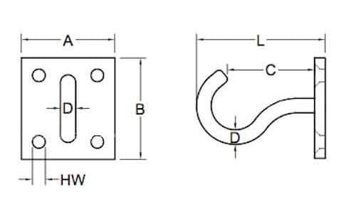 Galvanized Steel Hook on Plate — dimension drawing
