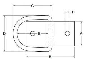 Mini Lashing D Ring on Plate — dimension drawing