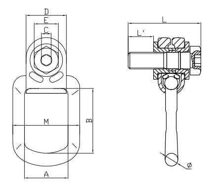 Grade 80 Swivel Lifting Point — dimension drawing
